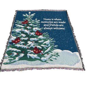 Christmas Tree Cardinals Home Memories & Friends Woven Tapestry Throw Blanket